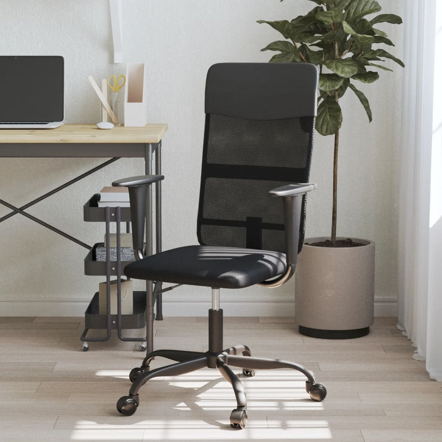 Office Chair Height Adjustable Black Mesh Fabric&Faux Leather