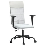 Office Chair Height Adjustable White Mesh Fabric and Faux Leather - Front View