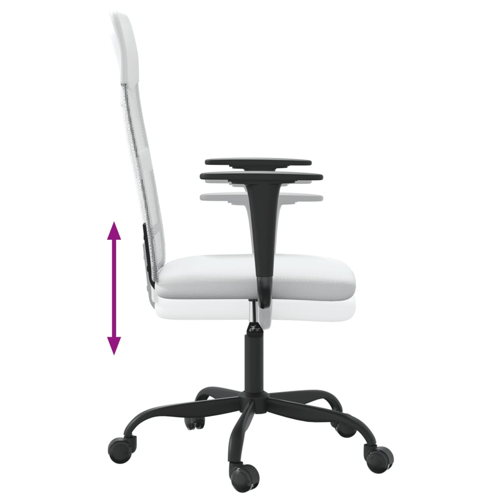 Office Chair Height Adjustable White Mesh Fabric and Faux Leather