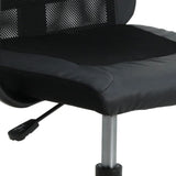 Office Chair Height Adjustable Black Mesh Fabric and Faux Leather - Close-Up Angle