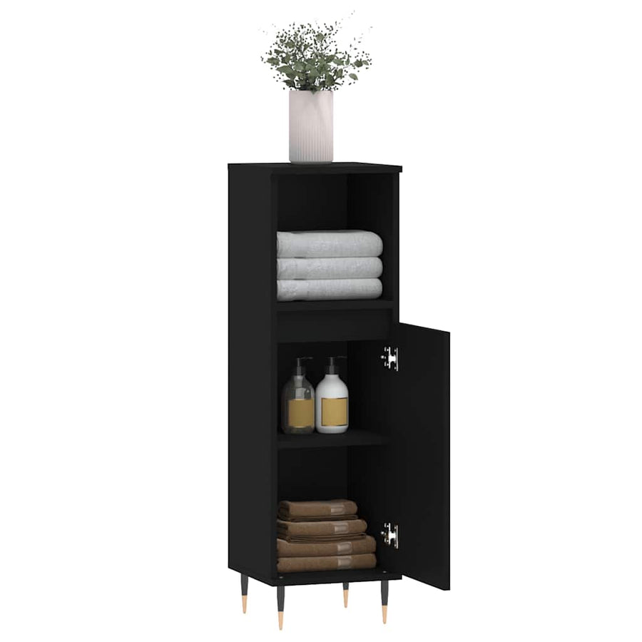 Bathroom Cabinet Black 30x30x100 cm Engineered Wood