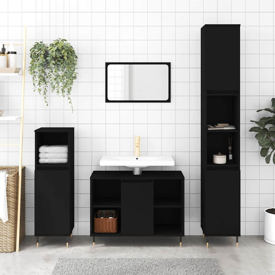 Bathroom Cabinet Black 30x30x100 cm Engineered Wood