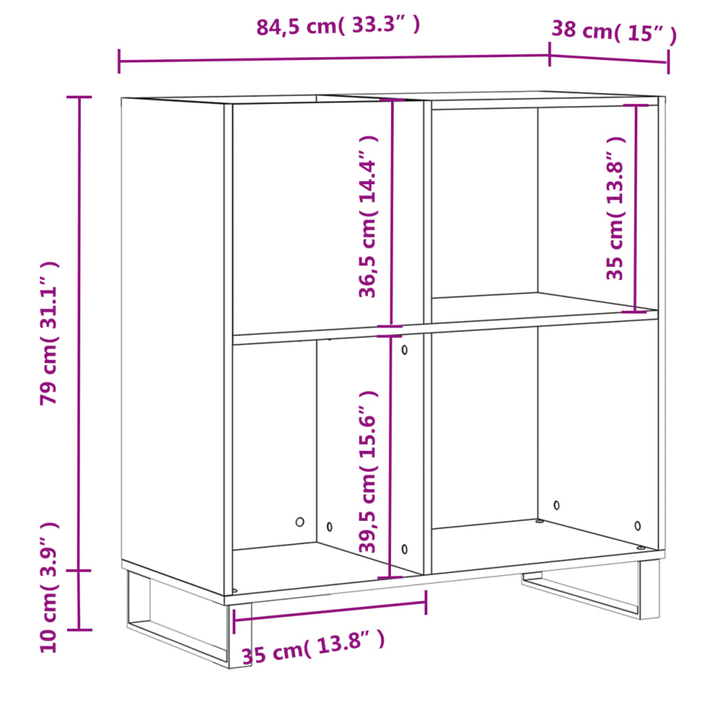 Record Cabinet White 84.5x38x89 cm Engineered Wood