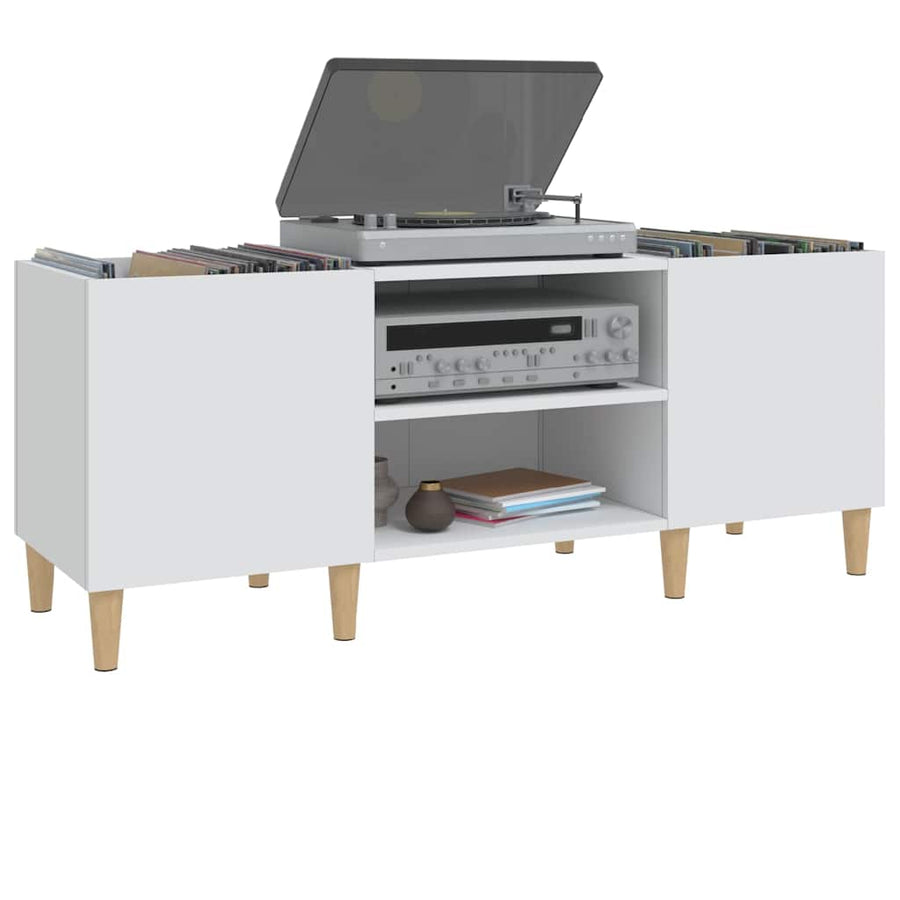 Record Cabinet White 121x38x48 cm Engineered Wood
