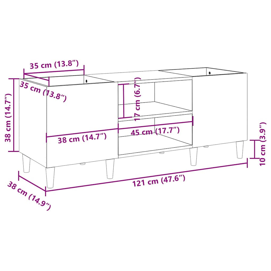 Record Cabinet White 121x38x48 cm Engineered Wood
