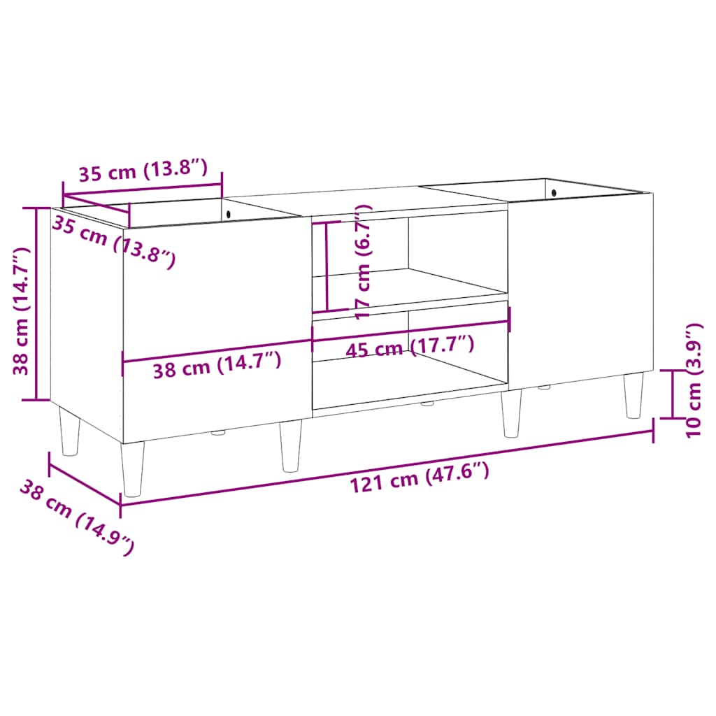 Record Cabinet Sonoma Oak 121x38x48 cm Engineered Wood