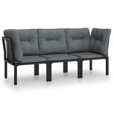 3 Piece Garden Lounge Set Black and Grey Poly Rattan - Front View