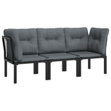 3 Piece Garden Lounge Set Black and Grey Poly Rattan - Side View