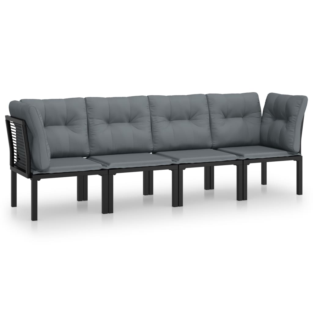 4 Piece Garden Lounge Set Black and Grey Poly Rattan