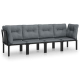 4 Piece Garden Lounge Set Black and Grey Poly Rattan - Front View