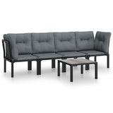 5 Piece Garden Lounge Set Black and Grey Poly Rattan - Front View