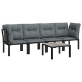 5 Piece Garden Lounge Set Black and Grey Poly Rattan - Side View
