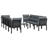 9 Piece Garden Lounge Set Black and Grey Poly Rattan - Side View