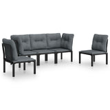 5 Piece Garden Lounge Set Black and Grey Poly Rattan - Front View