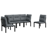 5 Piece Garden Lounge Set Black and Grey Poly Rattan - Side View