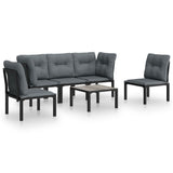 6 Piece Garden Lounge Set Black and Grey Poly Rattan