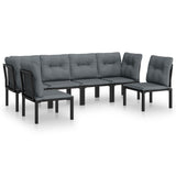 6 Piece Garden Lounge Set Black and Grey Poly Rattan - Front View