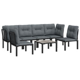7 Piece Garden Lounge Set Black and Grey Poly Rattan - Side View