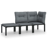 3 Piece Garden Lounge Set Black and Grey Poly Rattan - Front View