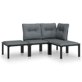 4 Piece Garden Lounge Set Black and Grey Poly Rattan - Front View