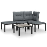 5 Piece Garden Lounge Set Black and Grey Poly Rattan - Front View