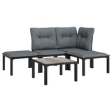 5 Piece Garden Lounge Set Black and Grey Poly Rattan - Side View