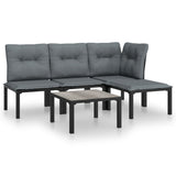 5 Piece Garden Lounge Set Black and Grey Poly Rattan - Front View
