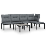 6 Piece Garden Lounge Set Black and Grey Poly Rattan - Front View
