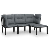 4 Piece Garden Lounge Set Black and Grey Poly Rattan - Front View