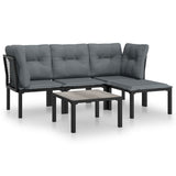 5 Piece Garden Lounge Set Black and Grey Poly Rattan - Front View