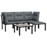 5 Piece Garden Lounge Set Black and Grey Poly Rattan - Side View