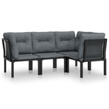 4 Piece Garden Lounge Set Black and Grey Poly Rattan - Front View