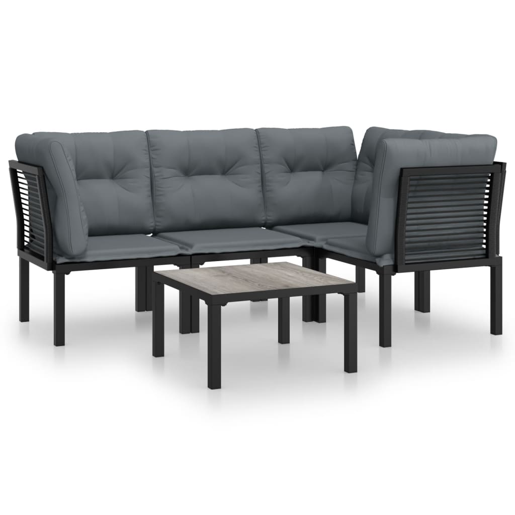 5 Piece Garden Lounge Set Black and Grey Poly Rattan