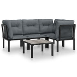 5 Piece Garden Lounge Set Black and Grey Poly Rattan - Front View