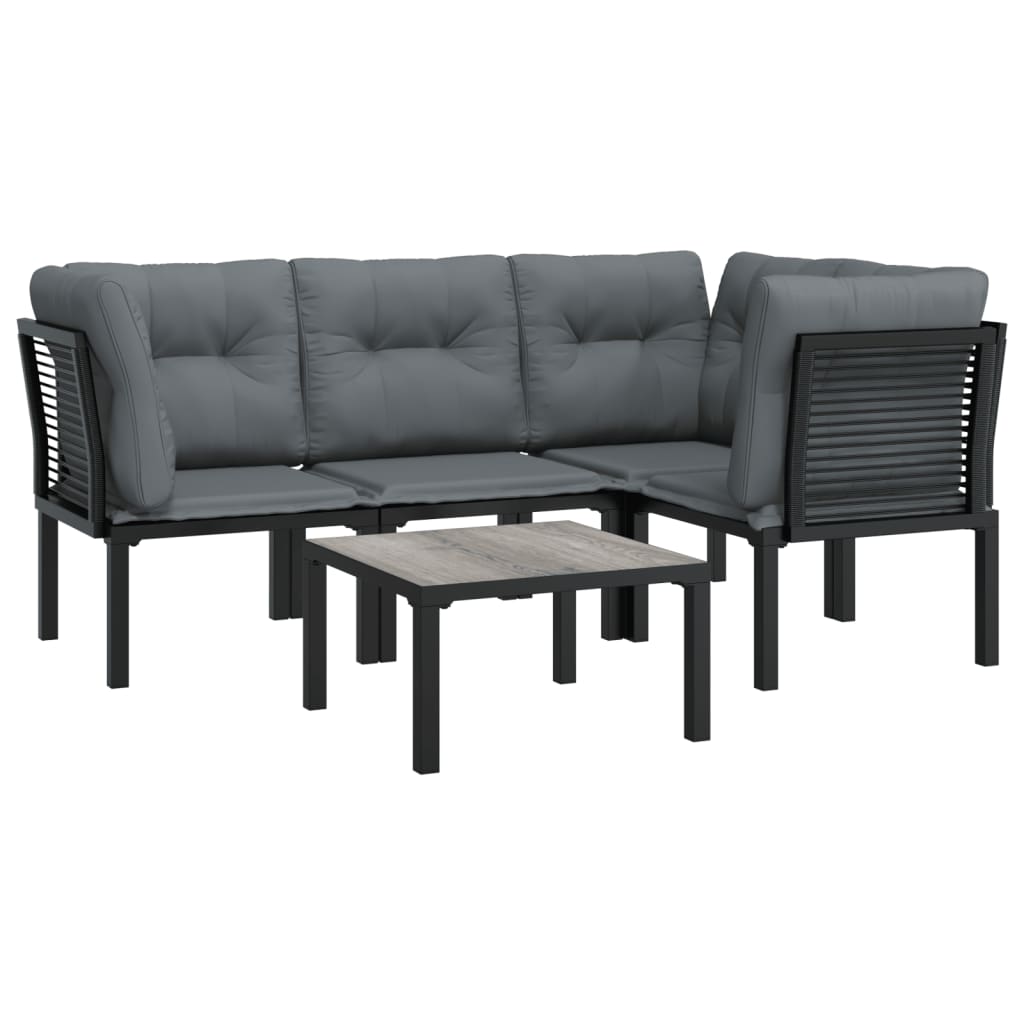 5 Piece Garden Lounge Set Black and Grey Poly Rattan