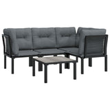 5 Piece Garden Lounge Set Black and Grey Poly Rattan - Side View