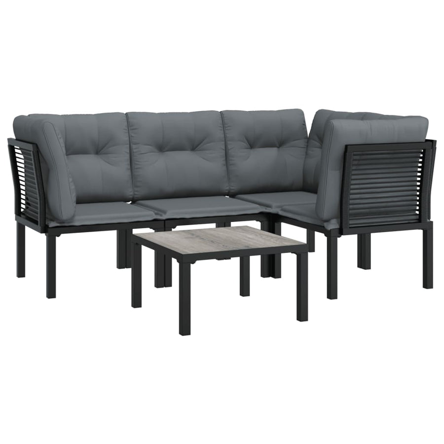 5 Piece Garden Lounge Set Black and Grey Poly Rattan