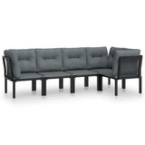 5 Piece Garden Lounge Set Black and Grey Poly Rattan - Front View