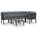 6 Piece Garden Lounge Set Black and Grey Poly Rattan