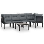 6 Piece Garden Lounge Set Black and Grey Poly Rattan