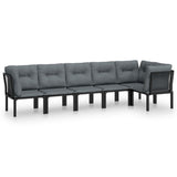 6 Piece Garden Lounge Set Black and Grey Poly Rattan