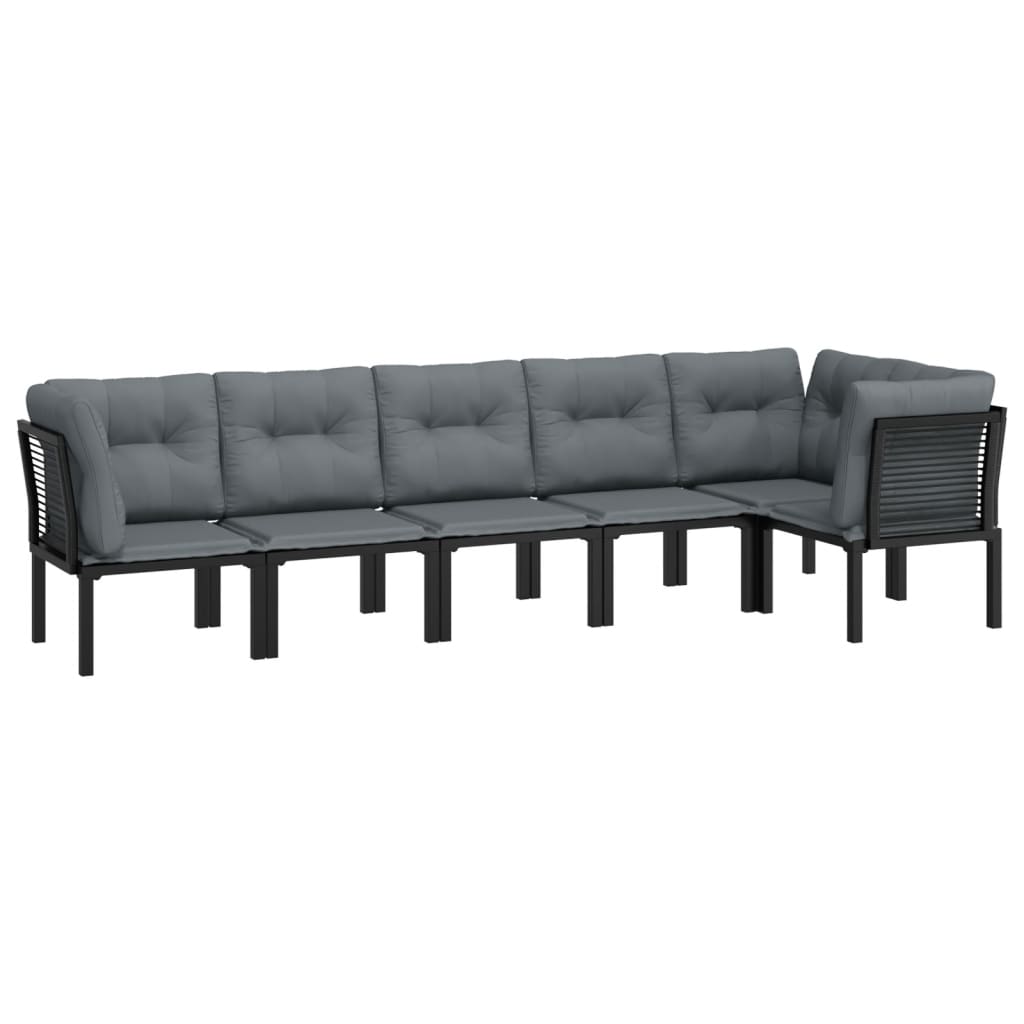 6 Piece Garden Lounge Set Black and Grey Poly Rattan