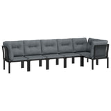6 Piece Garden Lounge Set Black and Grey Poly Rattan