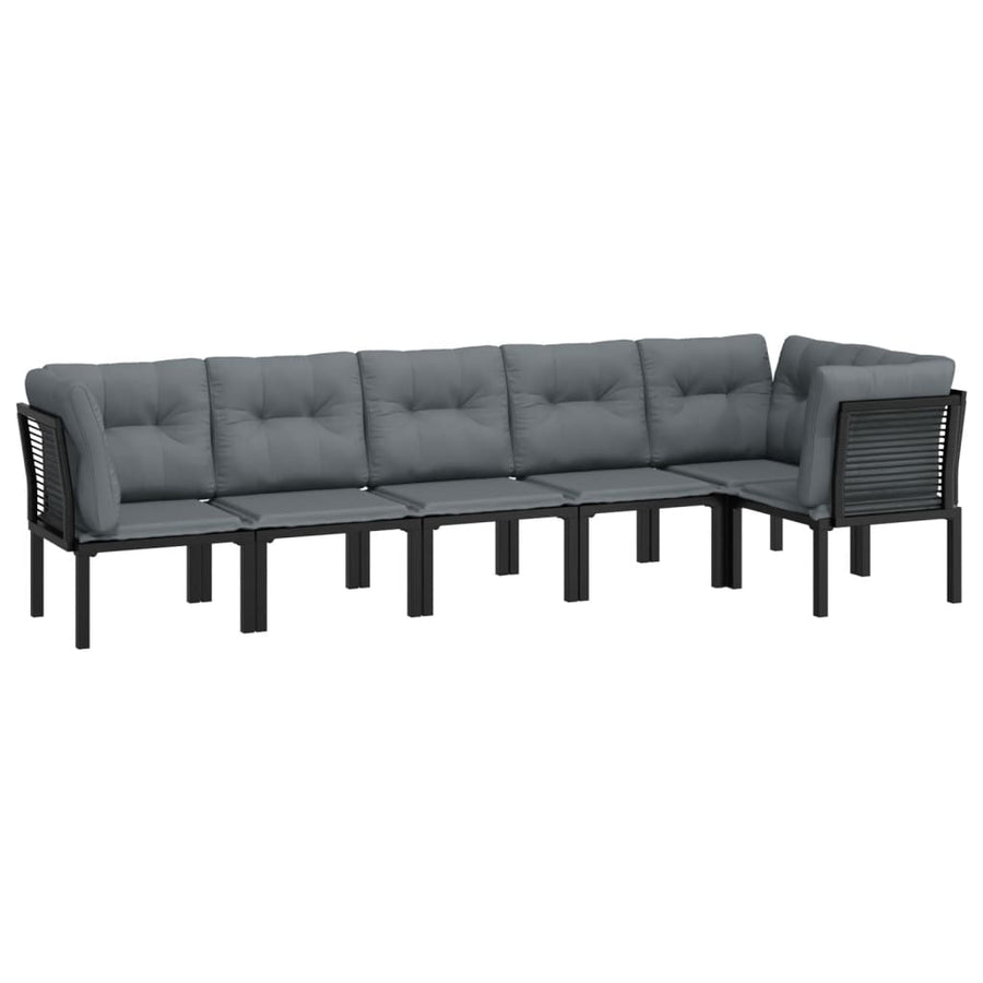 6 Piece Garden Lounge Set Black and Grey Poly Rattan