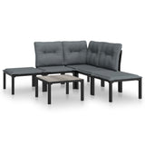 6 Piece Garden Lounge Set Black and Grey Poly Rattan - Front View
