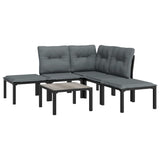 6 Piece Garden Lounge Set Black and Grey Poly Rattan - Side View