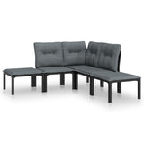 5 Piece Garden Lounge Set Black and Grey Poly Rattan - Front View