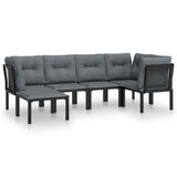6 Piece Garden Lounge Set Black and Grey Poly Rattan - Front View