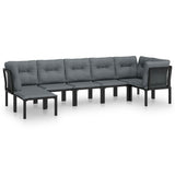 7 Piece Garden Lounge Set Black and Grey Poly Rattan - Front View