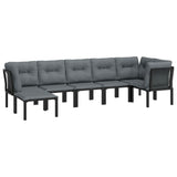 7 Piece Garden Lounge Set Black and Grey Poly Rattan - Side View